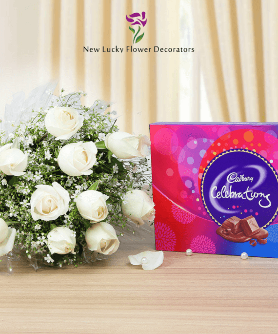 White Rose Flowers With Chocolate
