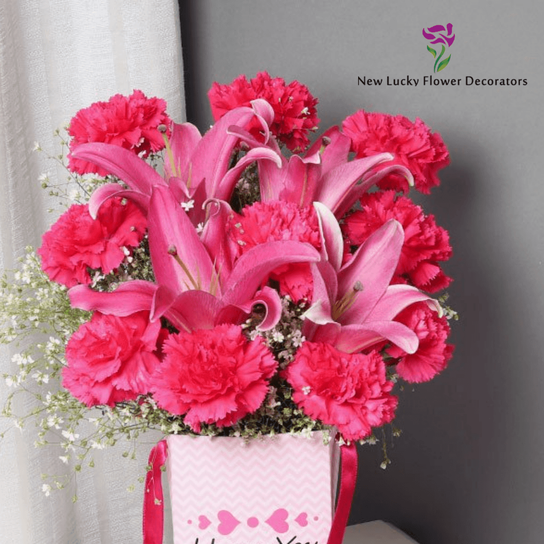 pink lilies and carnation flower bouquet