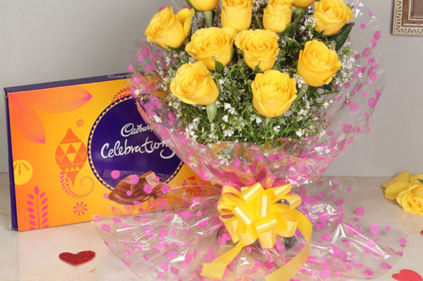cadbury chocolate with yellow rose