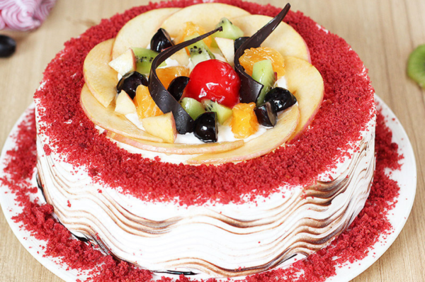 Eggless Red Velvet Fruit Cake