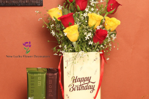 multicolor rose flower with chocolate