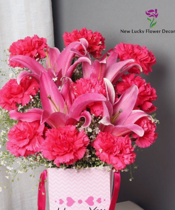 pink lilies and carnation flower bouquet