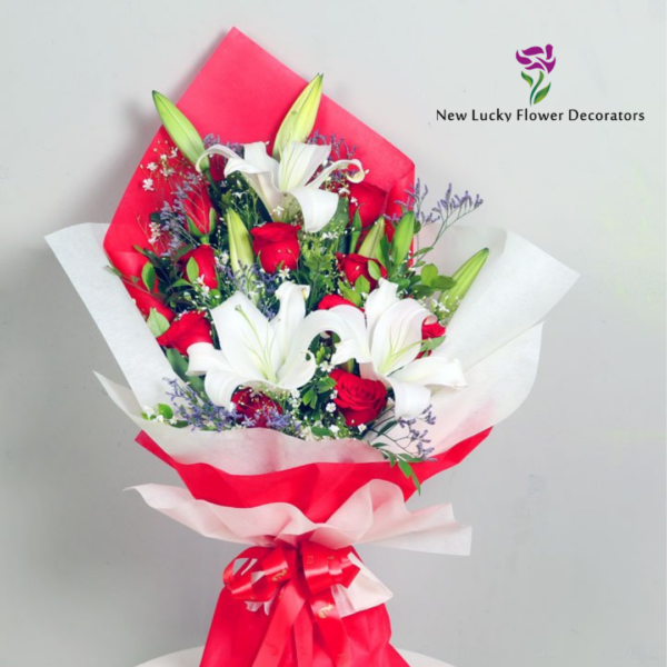 lily and rose flower bouquet