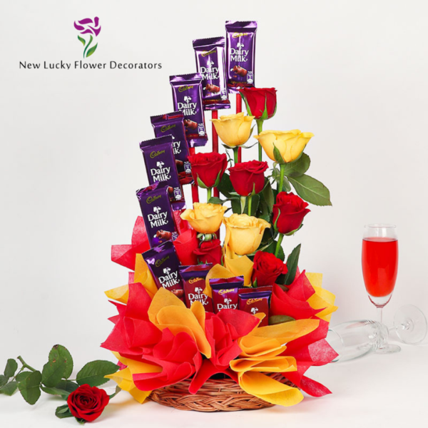 dairy milk and roses combo bouquet