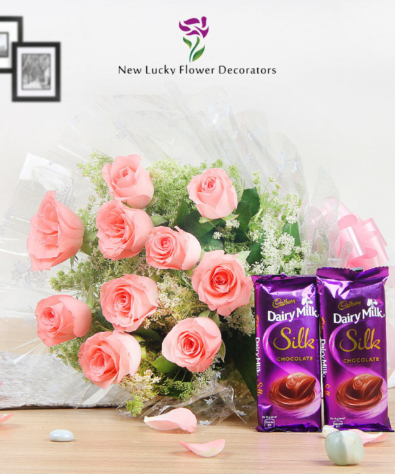 pink roses with dairy milk silk