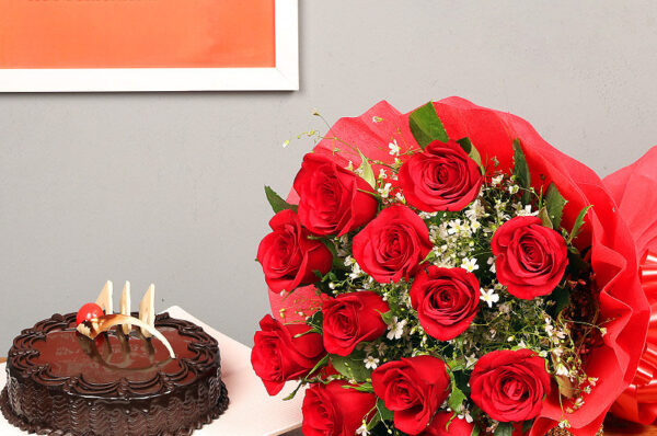 rose bouquet and cake combo