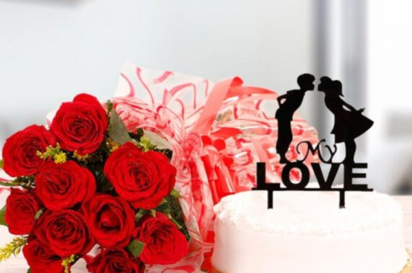 rose bouquet with cake combo