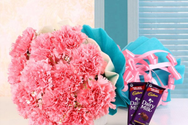 carnation flower with dairymilk chocolate