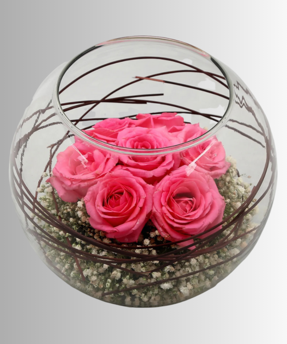 Pink Roses In Glass Vase