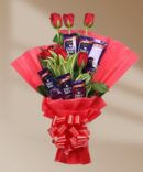 dairy milk and red rose bouquet