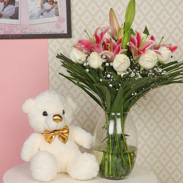 Teddy & Flower Combo | New Lucky Flowers and Cake | Best Florist in Udaipur | Teddy Day Combo