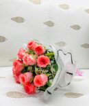 Pink Roses with Forest Paper Packing Bunch | New Lucky flowers and cakes | Valentines Flowers Bouquet