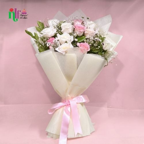 Elegance and Grace: Pink & White Rose Bouquet