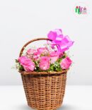 Pink-Roses-Basket-with-Gypso-Flower